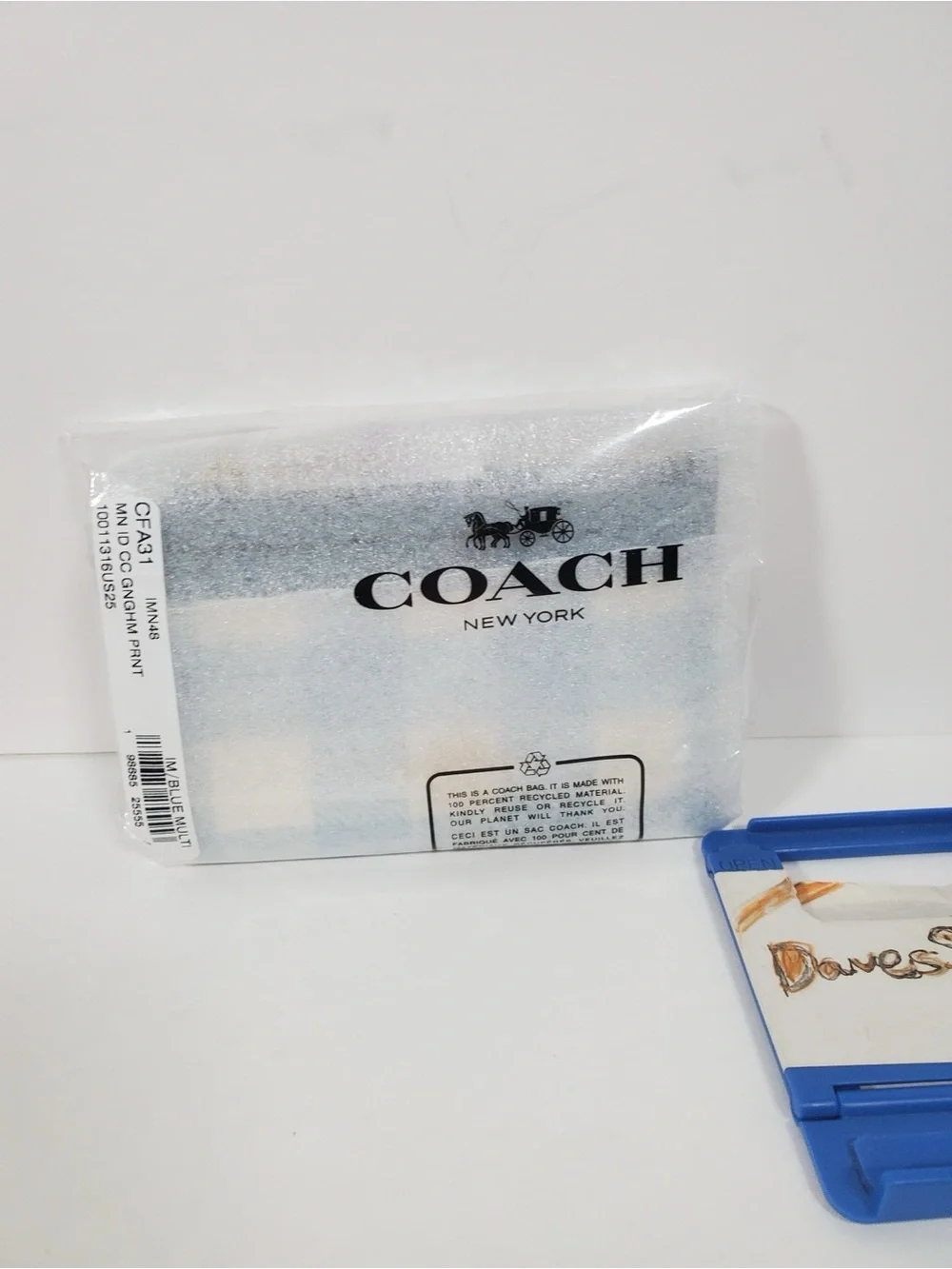 Coach Mini Skinny Id Case With Gingham Print And Charm NWT